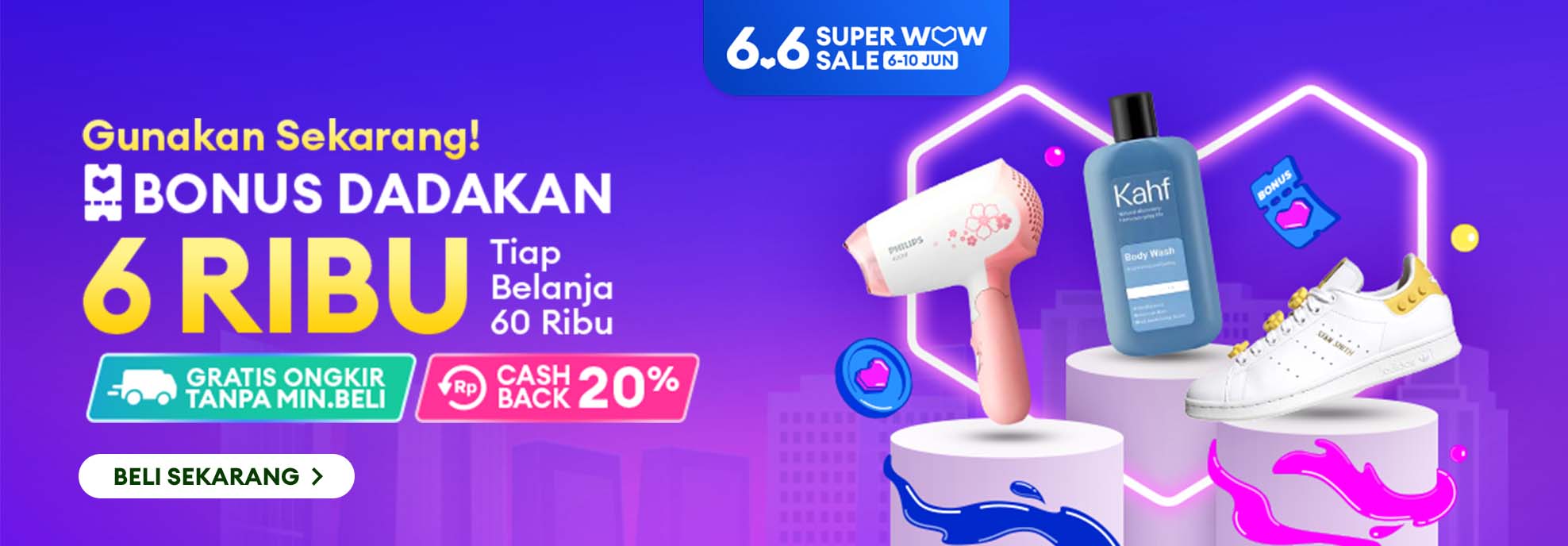 6.6 | Gunakan Sekarang! Bonus Dadakan 6 ribu Tiap Belanja 60Ribu