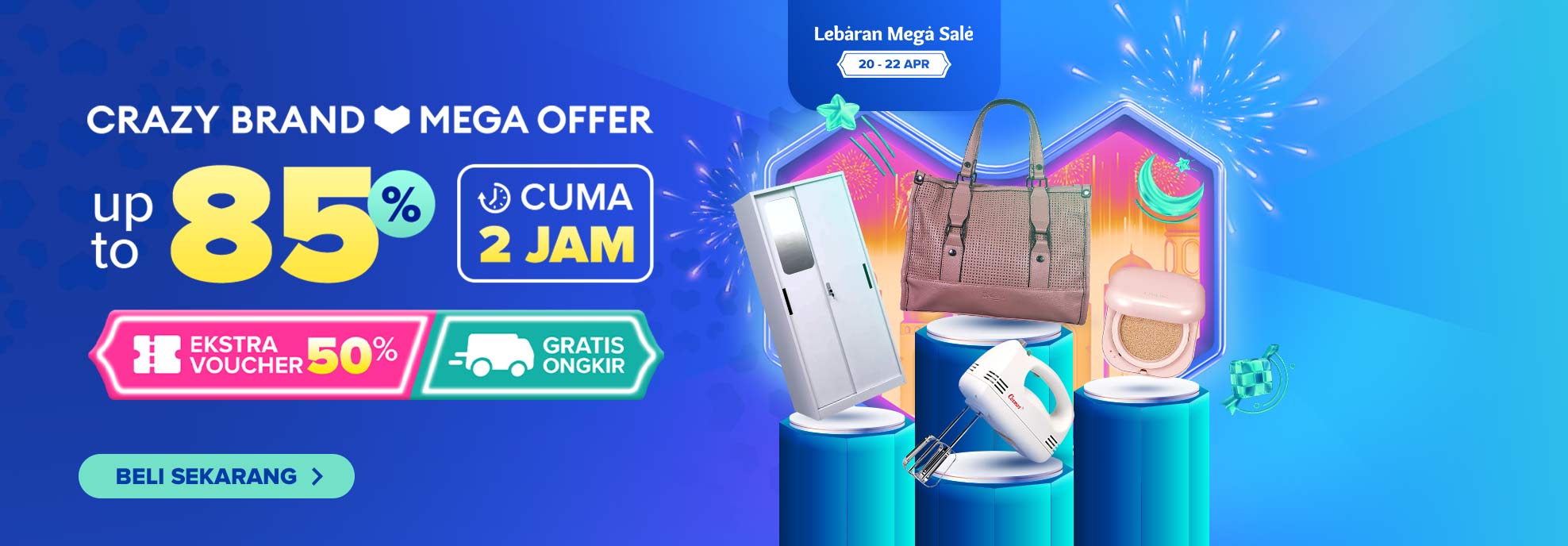 Crazy Brand Mega Offer Up to 85% Cuma 2 Jam, Ekstra Voucher 50%